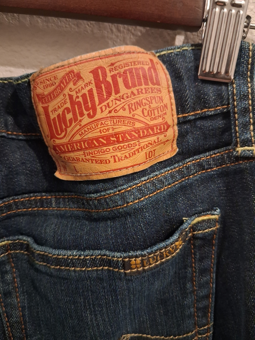Lucky Brand Women's Boot Cut Jeans in Indigo Denim with Tan Leather Patch